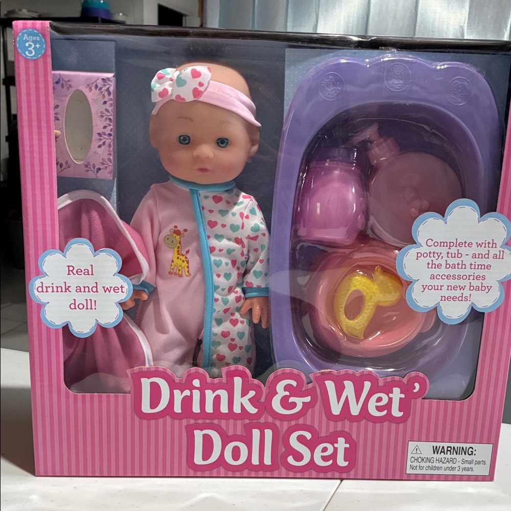 Drink & Wet Baby Doll Set - Pink & Purple